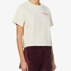 Cropped Brand-print Cotton-jersey T-shirt -Outlet Pique Style Store R04090272 CREAMHIBISCUS ALT02