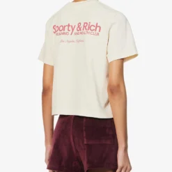 Cropped Brand-print Cotton-jersey T-shirt -Outlet Pique Style Store R04090272 CREAMHIBISCUS ALT03