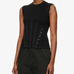 Dion Lee Corset Slim-fit Stretch-organic Cotton Top -Outlet Pique Style Store R04091339 BLACK ALT02