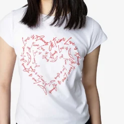 Zadig & Voltaire Skinny Heart Short-sleeved Cotton-jersey T-shirt -Outlet Pique Style Store R04093867 BLANC ALT04