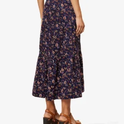 ME AND EM Jacobean Graphic-print Cotton Midi Skirt -Outlet Pique Style Store R04094233 INDIGOYELLOWBROWN ALT03