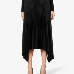 Joseph Ade Asymmetric-hem Pleated Satin Midi Skirt 7 Joseph Ade Asymmetric-hem Pleated Satin Midi Skirt -Outlet Pique Style Store R04095180 BLACK ALT02