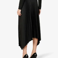 Joseph Ade Asymmetric-hem Pleated Satin Midi Skirt 8 Joseph Ade Asymmetric-hem Pleated Satin Midi Skirt -Outlet Pique Style Store R04095180 BLACK ALT03