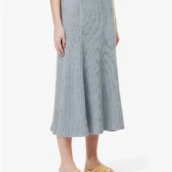 Joseph Mid-rise Flared-hem Cotton Knitted Midi Skirt -Outlet Pique Style Store R04095430 DUSTYBLUE ALT02