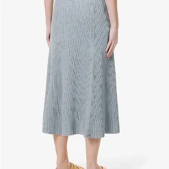 Joseph Mid-rise Flared-hem Cotton Knitted Midi Skirt -Outlet Pique Style Store R04095430 DUSTYBLUE ALT03