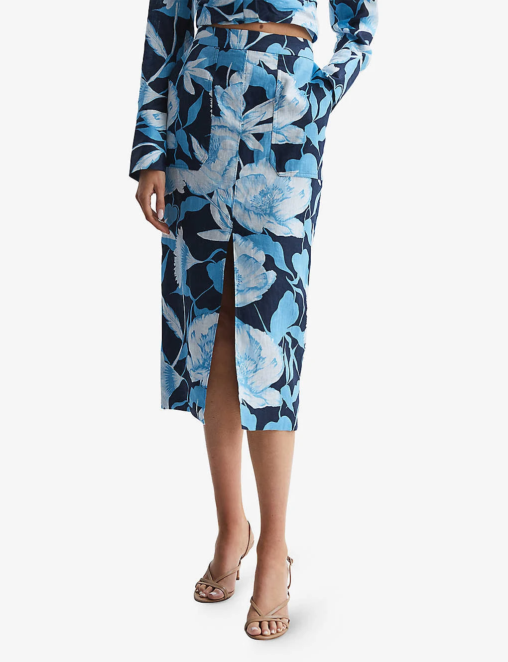 Reiss Jackson Foral-print Front-slip Woven Midi Skirt 3 Reiss Jackson Foral-print Front-slip Woven Midi Skirt - Image 3