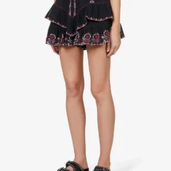 Isabel Marant Etoile Jocadia Embroidered-trim Cotton Mini Skirt -Outlet Pique Style Store R04096977 FADEDBLACK ALT02