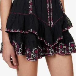 Isabel Marant Etoile Jocadia Embroidered-trim Cotton Mini Skirt -Outlet Pique Style Store R04096977 FADEDBLACK ALT04