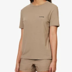 Calvin Klein Logo-embroidered Short-sleeved Stretch-cotton And Recycled-polyester T-shirt -Outlet Pique Style Store R04097695 NATURALGRAY ALT02