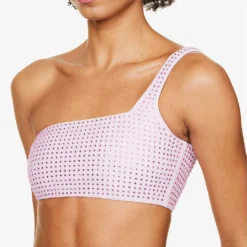 SELF PORTRAIT Rhinestone-embellished One-shoulder Bikini Top -Outlet Pique Style Store R04098648 LILAC ALT04