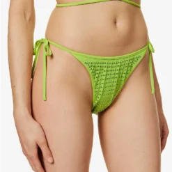 SELF PORTRAIT Hot Fix Sequin-embellished Mid-rise Bikini Bottoms -Outlet Pique Style Store R04098652 GREEN ALT02