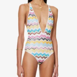 Missoni Chevron-knit V-neck Swimsuit -Outlet Pique Style Store R04100166 MULTICOLORCHEVRON ALT02