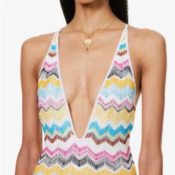 Missoni Chevron-knit V-neck Swimsuit -Outlet Pique Style Store R04100166 MULTICOLORCHEVRON ALT04