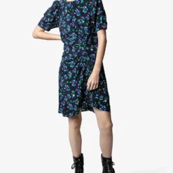 Zadig & Voltaire Rixe Floral-print Silk Mini Dress -Outlet Pique Style Store R04101045 NOIR ALT04