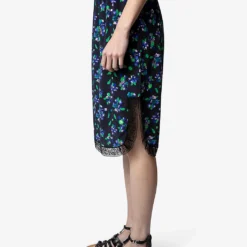 Zadig & Voltaire Jozy Floral-print Silk Midi Shirt -Outlet Pique Style Store R04101048 NOIR ALT02