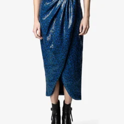 Zadig & Voltaire Jamelia Leopard Sequin-embellished Midi Skirt -Outlet Pique Style Store R04101050 AZUR ALT02