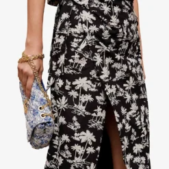 Maje Jimier Graphic-print Wrap Woven Midi Skirt -Outlet Pique Style Store R04101501 NOIRGRIS ALT03