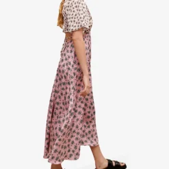 Maje Ralmier Palm-tree Print Woven Midi Dress -Outlet Pique Style Store R04101532 ROSES ALT02