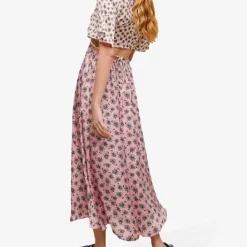 Maje Ralmier Palm-tree Print Woven Midi Dress -Outlet Pique Style Store R04101532 ROSES ALT03