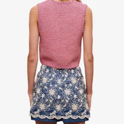 Maje Floral-embroidered Cotton-blend Shorts 8 Maje Floral-embroidered Cotton-blend Shorts -Outlet Pique Style Store R04101554 BLEUS ALT03