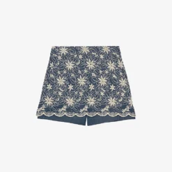 Maje Floral-embroidered Cotton-blend Shorts