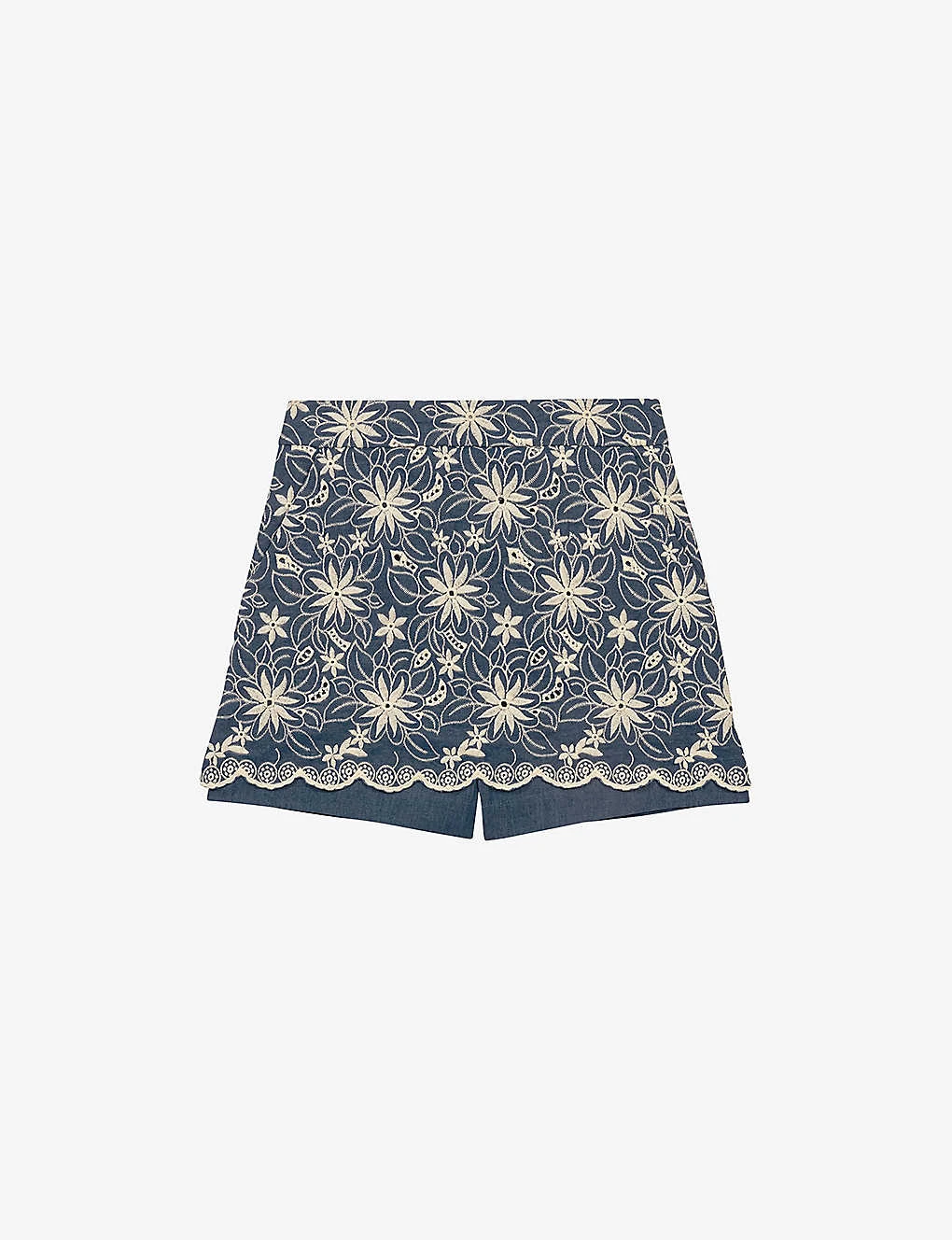 Maje Floral-embroidered Cotton-blend Shorts 1 Maje Floral-embroidered Cotton-blend Shorts