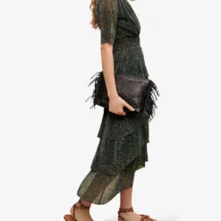 Maje Ruffled Tiered Woven Midi Dress -Outlet Pique Style Store R04101560 VERTS ALT02