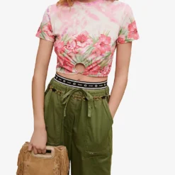 Maje Floral-print Cut-out Cotton T-shirt -Outlet Pique Style Store R04101565 IMPRIME ALT02