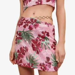 Maje Floral-embellished Sequin Mini Skirt -Outlet Pique Style Store R04101567 ROSES ALT04