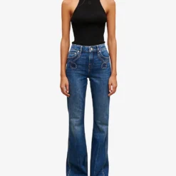 Maje Prany Embroidered Flared Stretch-denim Jeans -Outlet Pique Style Store R04101708 BLEUS ALT02