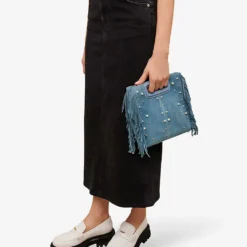 Maje Jextra High-waisted Straight-cut Stretch-denim Midi Skirt -Outlet Pique Style Store R04101712 NOIRGRIS ALT02