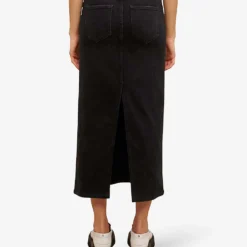Maje Jextra High-waisted Straight-cut Stretch-denim Midi Skirt -Outlet Pique Style Store R04101712 NOIRGRIS ALT03