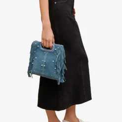 Maje Jextra High-waisted Straight-cut Stretch-denim Midi Skirt -Outlet Pique Style Store R04101712 NOIRGRIS ALT04