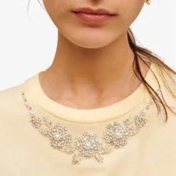 Maje Embellished-neckline Cotton-jersey T-shirt 9 Maje Embellished-neckline Cotton-jersey T-shirt -Outlet Pique Style Store R04101721 JAUNESORANGES ALT04