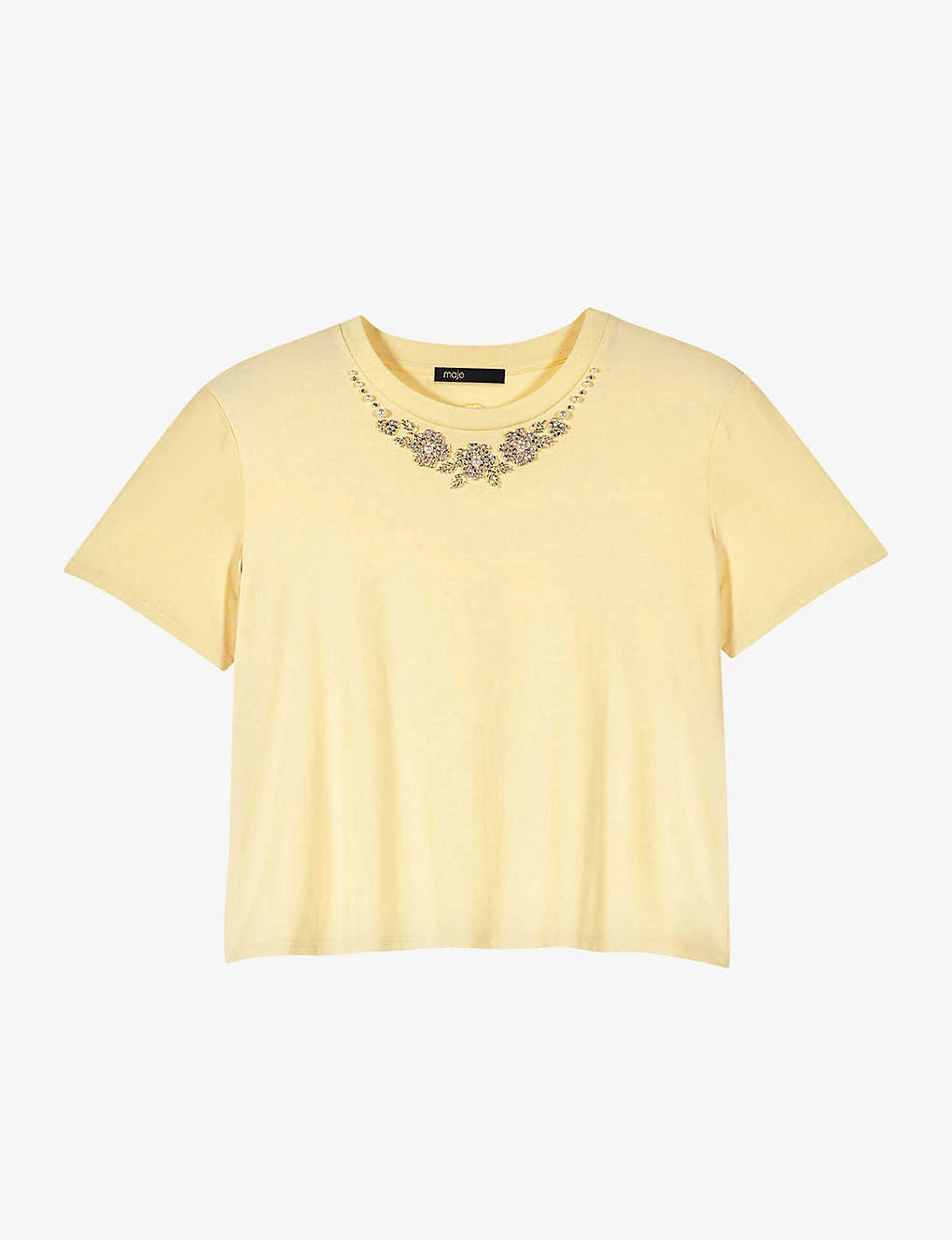 Maje Embellished-neckline Cotton-jersey T-shirt 1 Maje Embellished-neckline Cotton-jersey T-shirt