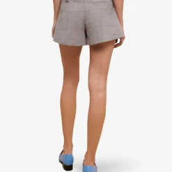 Maje Iarreau Checked Frilled Stretch-wool Blend Shorts -Outlet Pique Style Store R04101748 NOIRGRIS ALT03