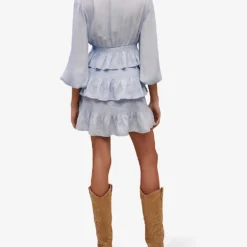 Maje Roulitana Ruffled Woven Mini Dress -Outlet Pique Style Store R04101759 BLEUS ALT03