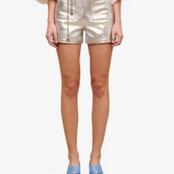 Maje Metallic Straight-cut Leather Shorts 7 Maje Metallic Straight-cut Leather Shorts -Outlet Pique Style Store R04101766 NOIRGRIS ALT02