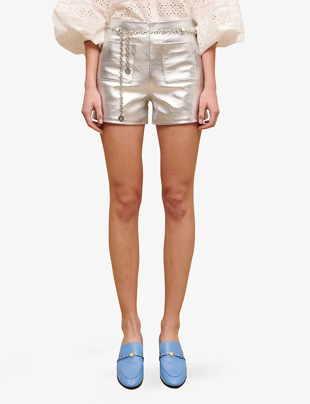 Maje Metallic Straight-cut Leather Shorts 3 Maje Metallic Straight-cut Leather Shorts - Image 3