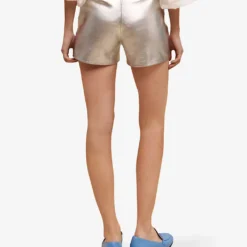 Maje Metallic Straight-cut Leather Shorts 8 Maje Metallic Straight-cut Leather Shorts -Outlet Pique Style Store R04101766 NOIRGRIS ALT03