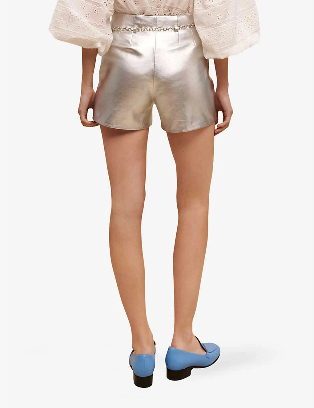 Maje Metallic Straight-cut Leather Shorts 4 Maje Metallic Straight-cut Leather Shorts - Image 4