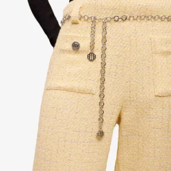 Maje Chain-belt Wide-leg Mid-rise Tweed Trousers -Outlet Pique Style Store R04101777 JAUNESORANGES ALT04