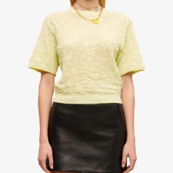 Maje Lace-weave Stretch Cotton-blend T-shirt -Outlet Pique Style Store R04101782 VERTS ALT02