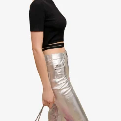 Maje Tie-waist Cropped Stretch-knit Top -Outlet Pique Style Store R04101795 NOIRGRIS ALT02