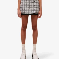 Maje High-rise Waist-strap Tweed Mini Skirt -Outlet Pique Style Store R04101830 BLEUS ALT02