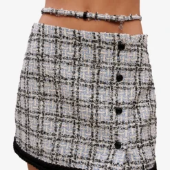 Maje High-rise Waist-strap Tweed Mini Skirt -Outlet Pique Style Store R04101830 BLEUS ALT04