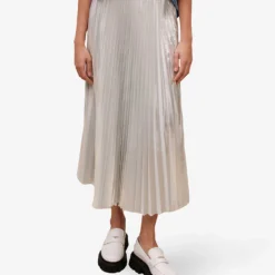 Maje Jonaely High-rise Metallic-pleated Midi Skirt -Outlet Pique Style Store R04101841 NOIRGRIS ALT02