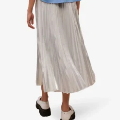 Maje Jonaely High-rise Metallic-pleated Midi Skirt -Outlet Pique Style Store R04101841 NOIRGRIS ALT03