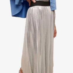 Maje Jonaely High-rise Metallic-pleated Midi Skirt -Outlet Pique Style Store R04101841 NOIRGRIS ALT04
