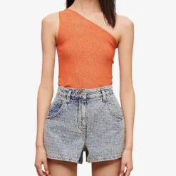 Maje Logo-patch High-rise Denim Shorts -Outlet Pique Style Store R04101896 BLEUS ALT02